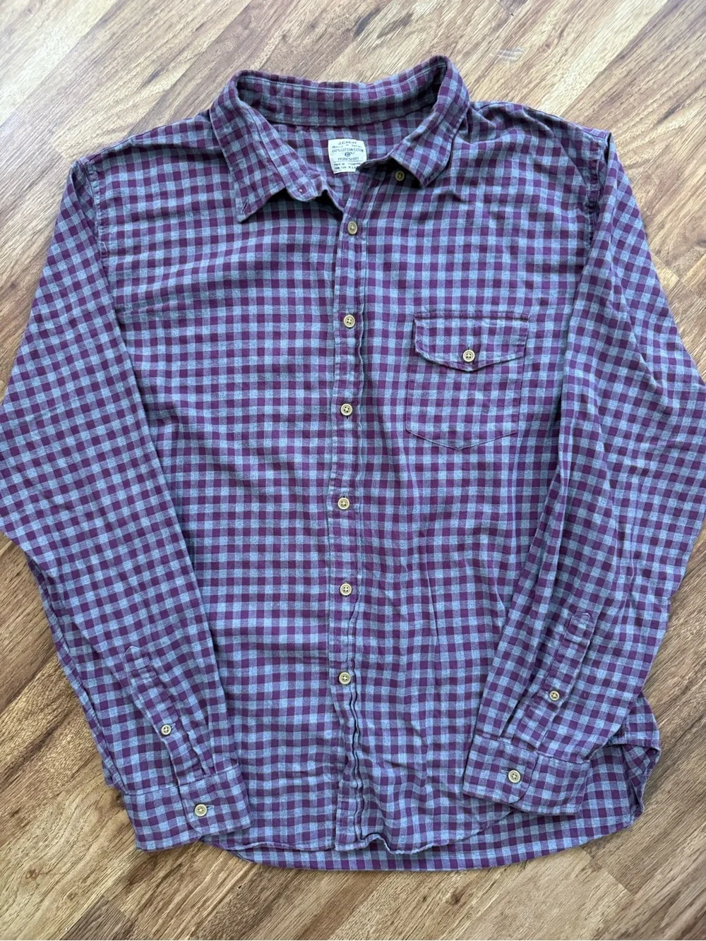 J. Crew Men's Purple and Gray Plaid Button-Down Shirt
